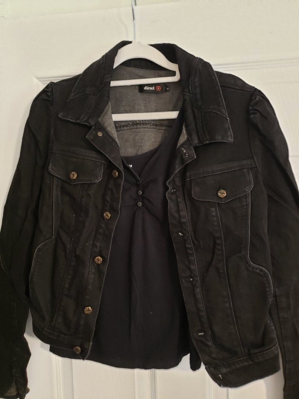 diesel black jean jacket M h&m black top size S vampire diaries katherine pierce